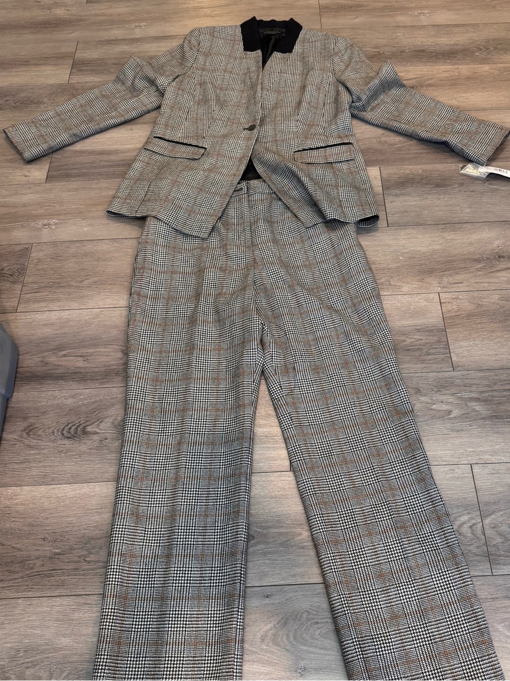 Pendleton Plaid Wool Blend Trousers and Jacket Set - Brown, Black, Cream